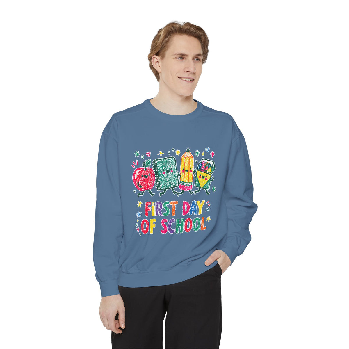 First Day of School Sweatshirt, Colorful School Supplies Pullover, Cute Teacher Outfit, Student Back to Class Gift, Classroom Crewneck