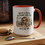 Work Is Slowly Sucking The Life Out Of Me Coffee Mug, Funny Sloth Office Joke Gift for Coworkers, Sarcastic Ceramic Tea Cup with Black Handle