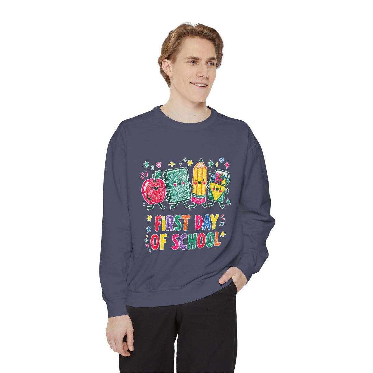 First Day of School Sweatshirt, Colorful School Supplies Pullover, Cute Teacher Outfit, Student Back to Class Gift, Classroom Crewneck
