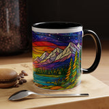 Colorful Sunset Landscape Mug, Stained Glass Nature Coffee Mug, Mountain Lake Art Mug, Outdoor Lover Gift, Scenic Ceramic Cup