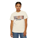 Halloween Season Shirt, Leopard Plaid Pumpkin Letter Graphic Tee, Cute Fall Gift for Women, Spooky October Outfit for Teachers and Moms