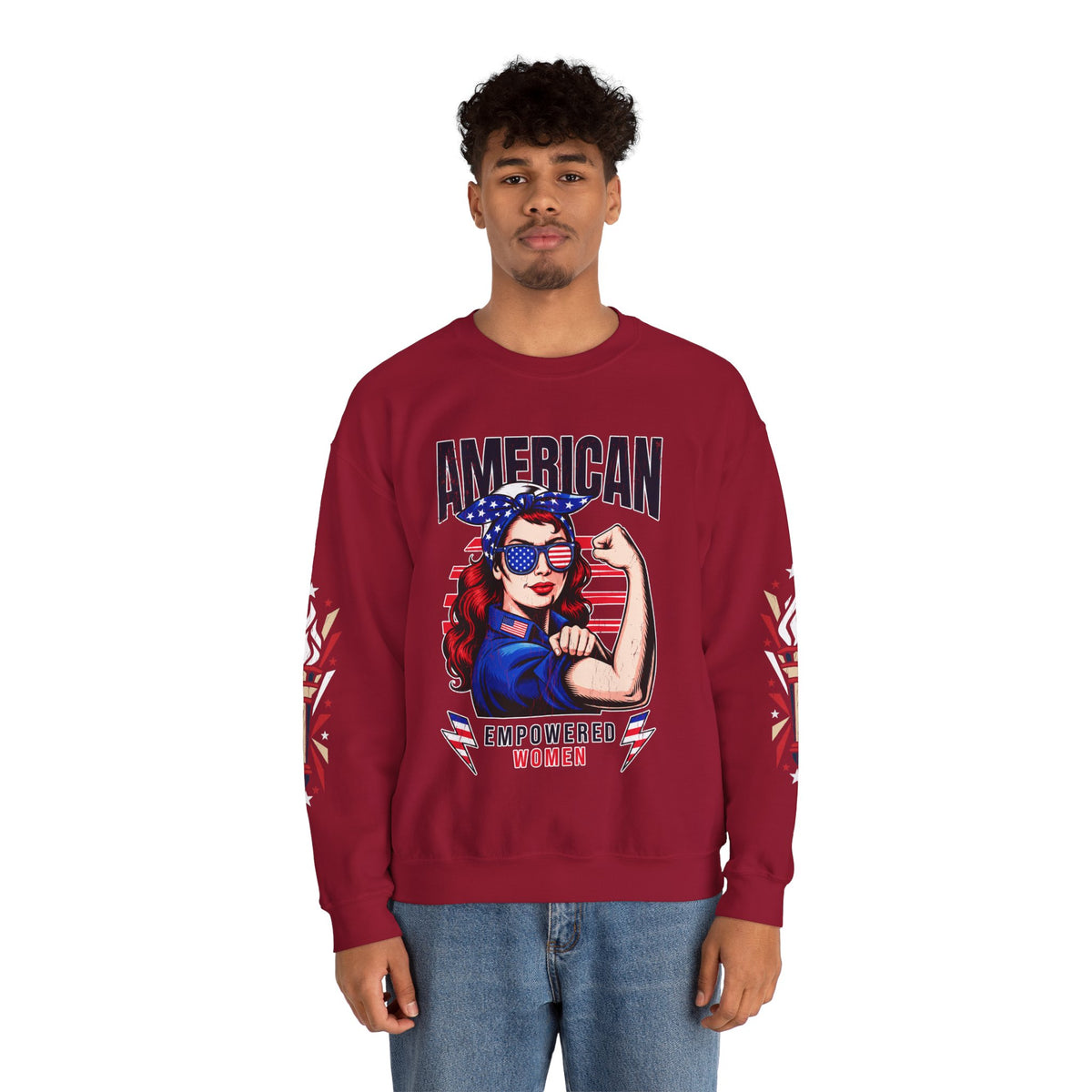 American Empowered Women Sweatshirt, Patriotic Rosie Style Crewneck, USA Flag Pullover, Fourth of July Outfit, Feminist Gift for Her