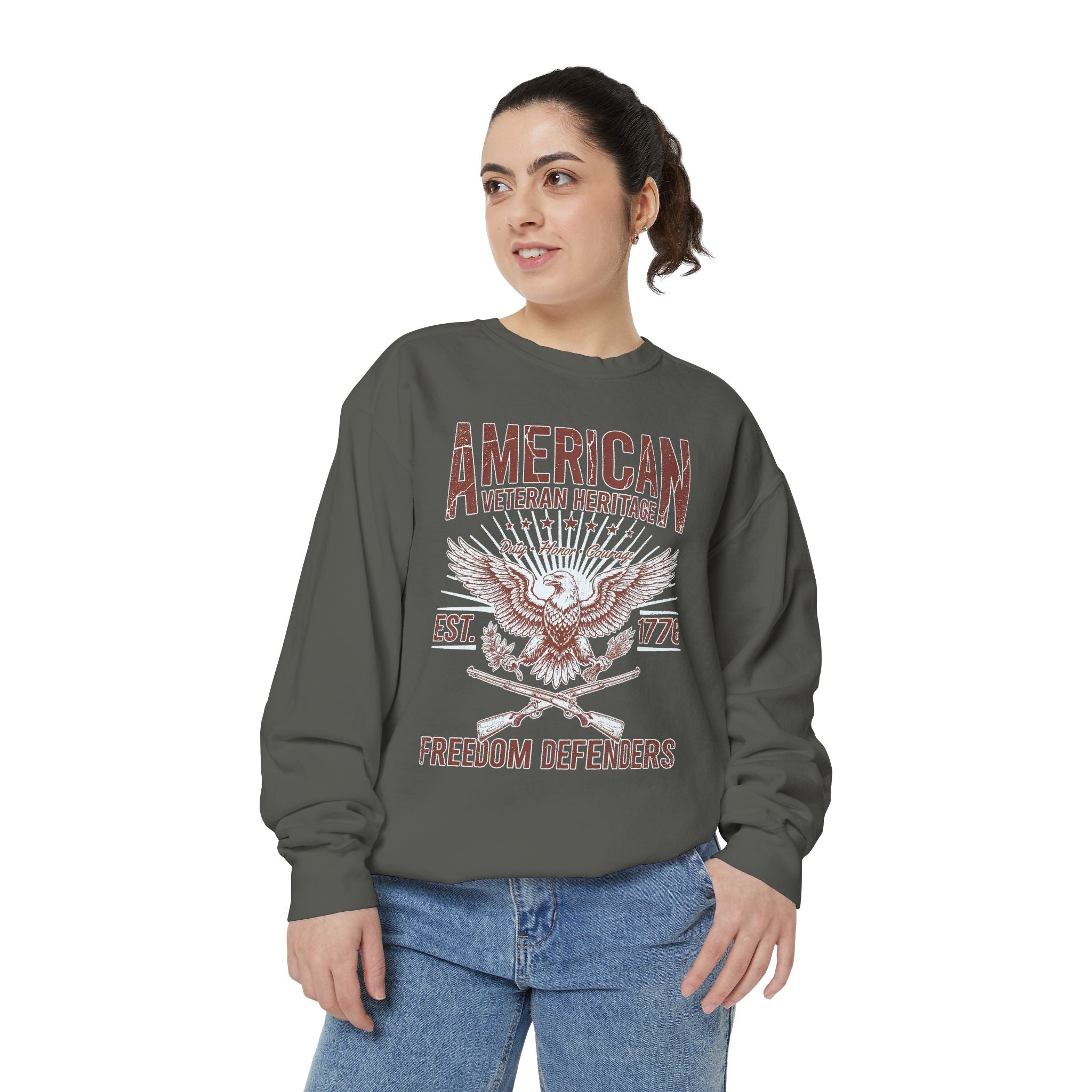 American Veteran Heritage Sweatshirt, Freedom Defenders Crewneck, Patriotic Eagle Gift, Veterans Day or Military Retirement Pullover