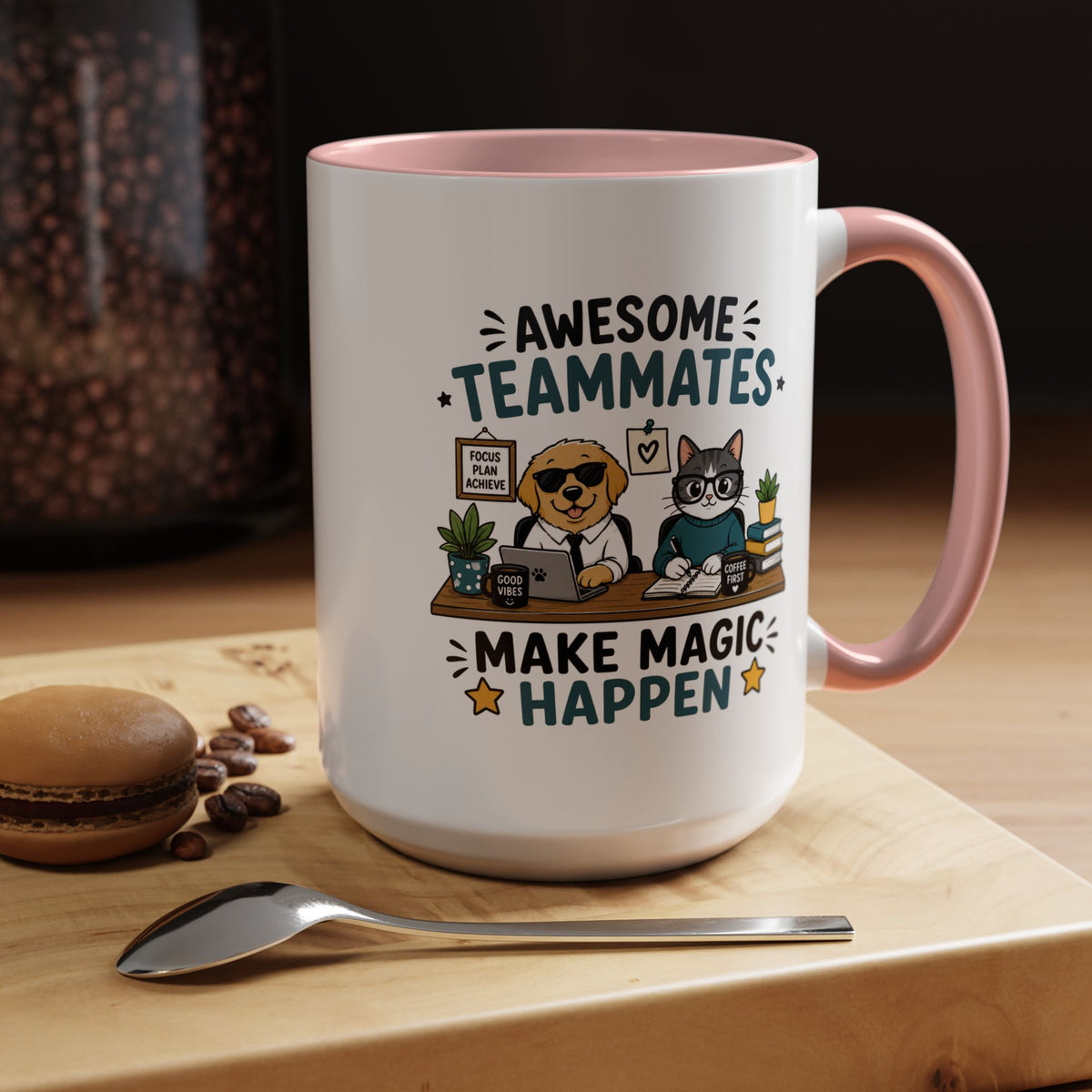 Awesome Teammates Coffee Mug, Coworker Appreciation Gift, Funny Dog and Cat Office Cup, Team Thank You Present for Colleague or Boss