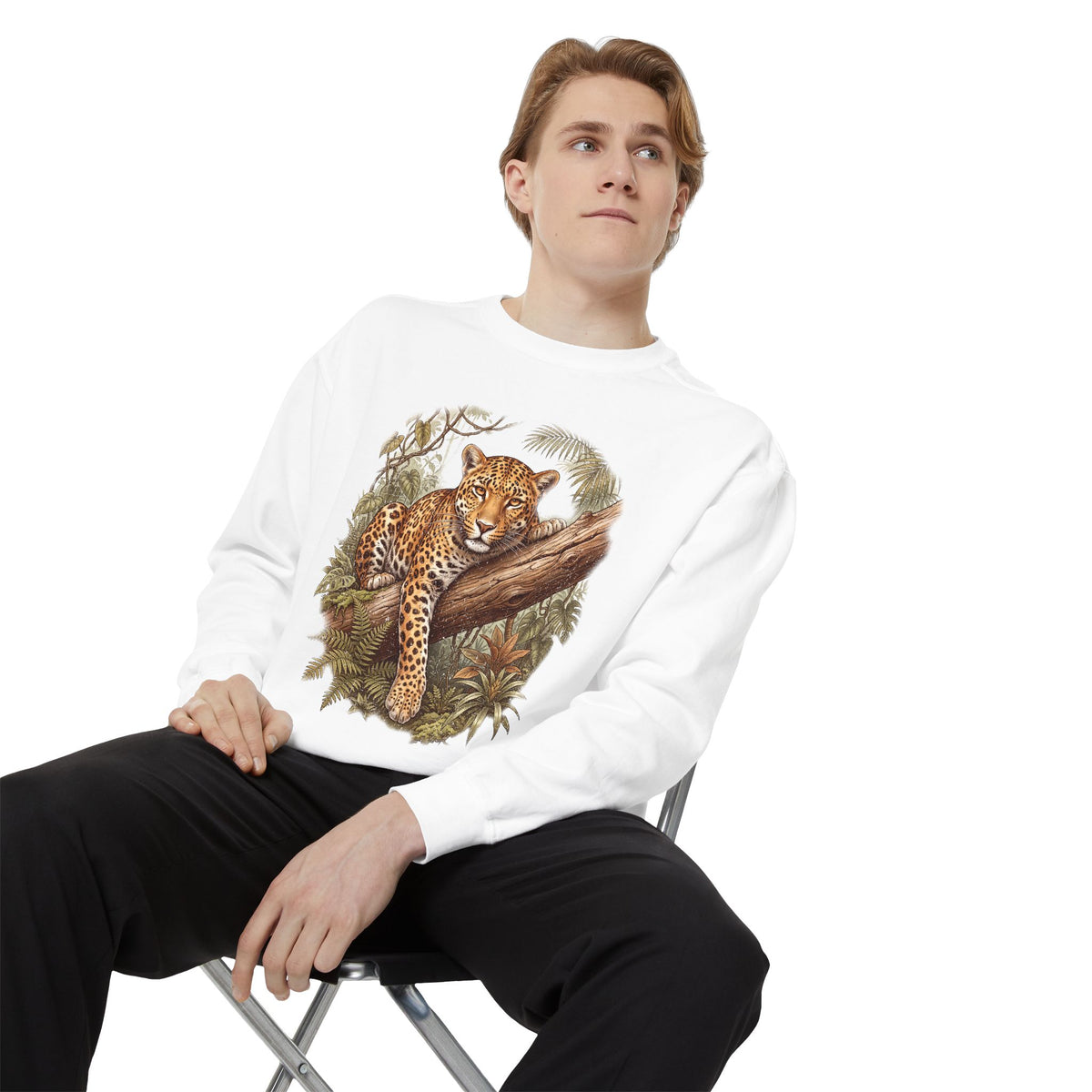 Vintage Leopard Jungle Sweatshirt, Tropical Big Cat Crewneck, Wildlife Nature Lover Gift, Botanical Safari Graphic Cozy Pullover Top