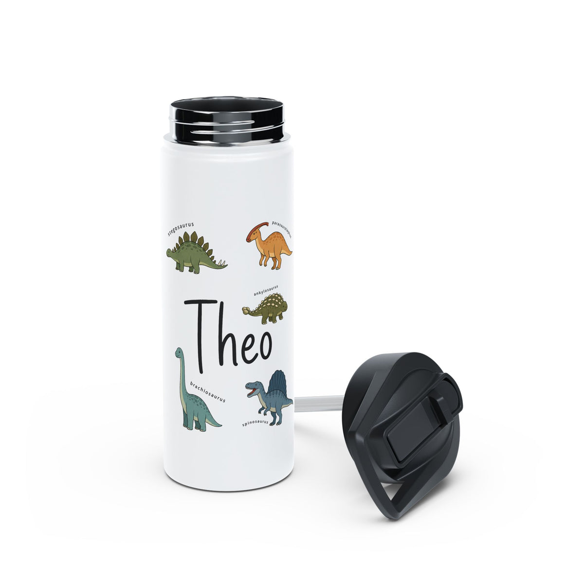 Personalized Dinosaur Water Bottle for Kids, Custom Name School Water Bottle, Dino Lover Gift, Insulated Sports Bottle for Boys
