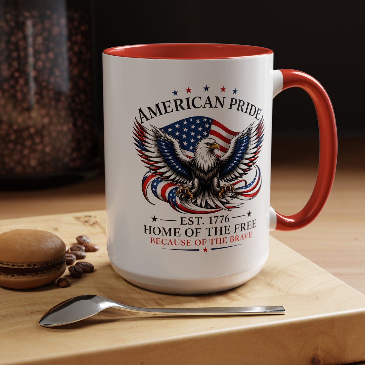 American Pride Eagle Mug, Patriotic Bald Eagle Coffee Mug, Home of the Free Because of the Brave Gift, USA Veteran Mug