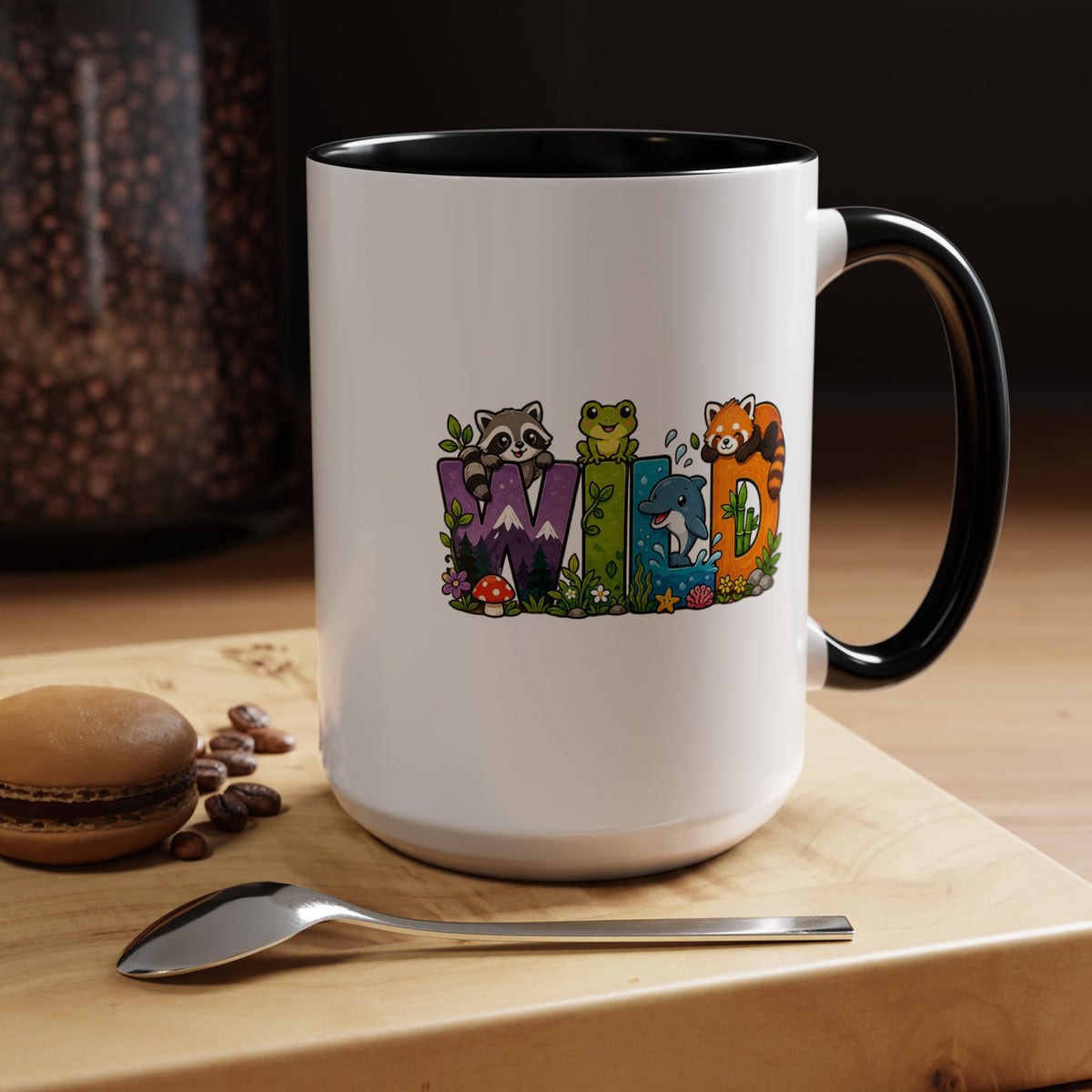 Wild Animal Mug, Colorful Nature Coffee Cup, Cute Wildlife Lover Gift for Kids, Zoo Teacher Classroom Drinkware, Birthday Present for Kids