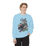 Traditional Panther Graphic Sweatshirt, Floral Tattoo Pullover for Men and Women, Old School Big Cat Top