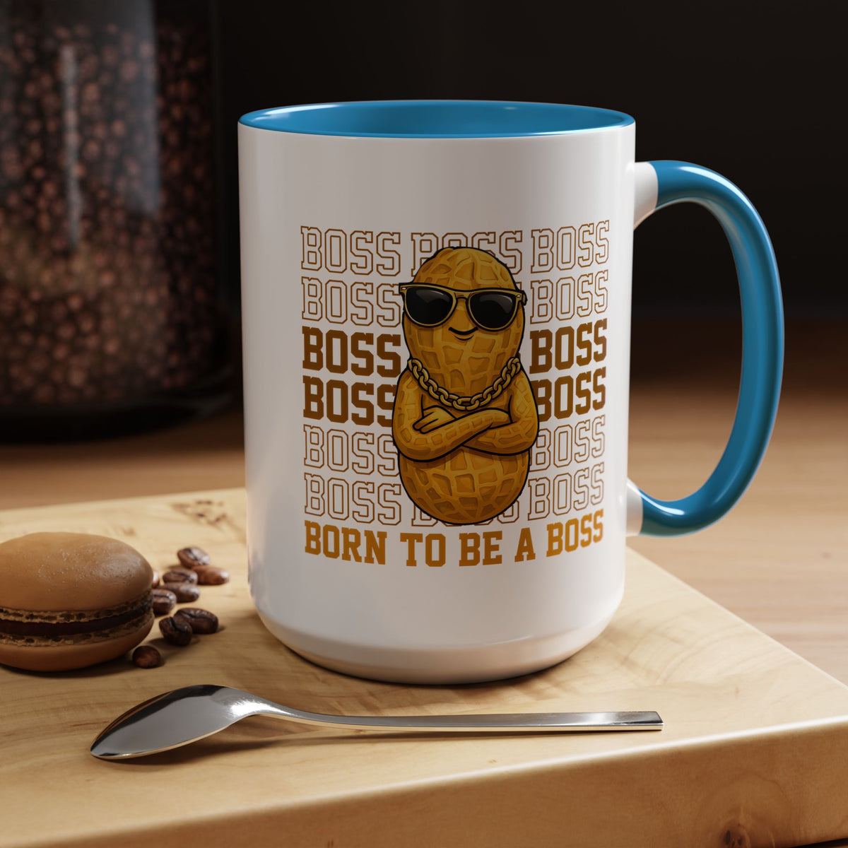 Born To Be A Boss Coffee Mug, Funny Peanut Office Joke Gift for Coworkers, Sarcastic Corporate Manager Ceramic Tea Cup with Orange Handle