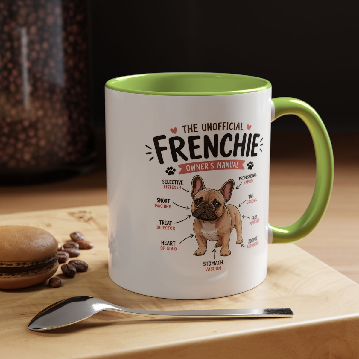 Anatomy of a Frenchie Coffee Mug, Funny French Bulldog Lover Gift, Cute Dog Mom Dad Anatomy Ceramic Tea Cup with Black Handle