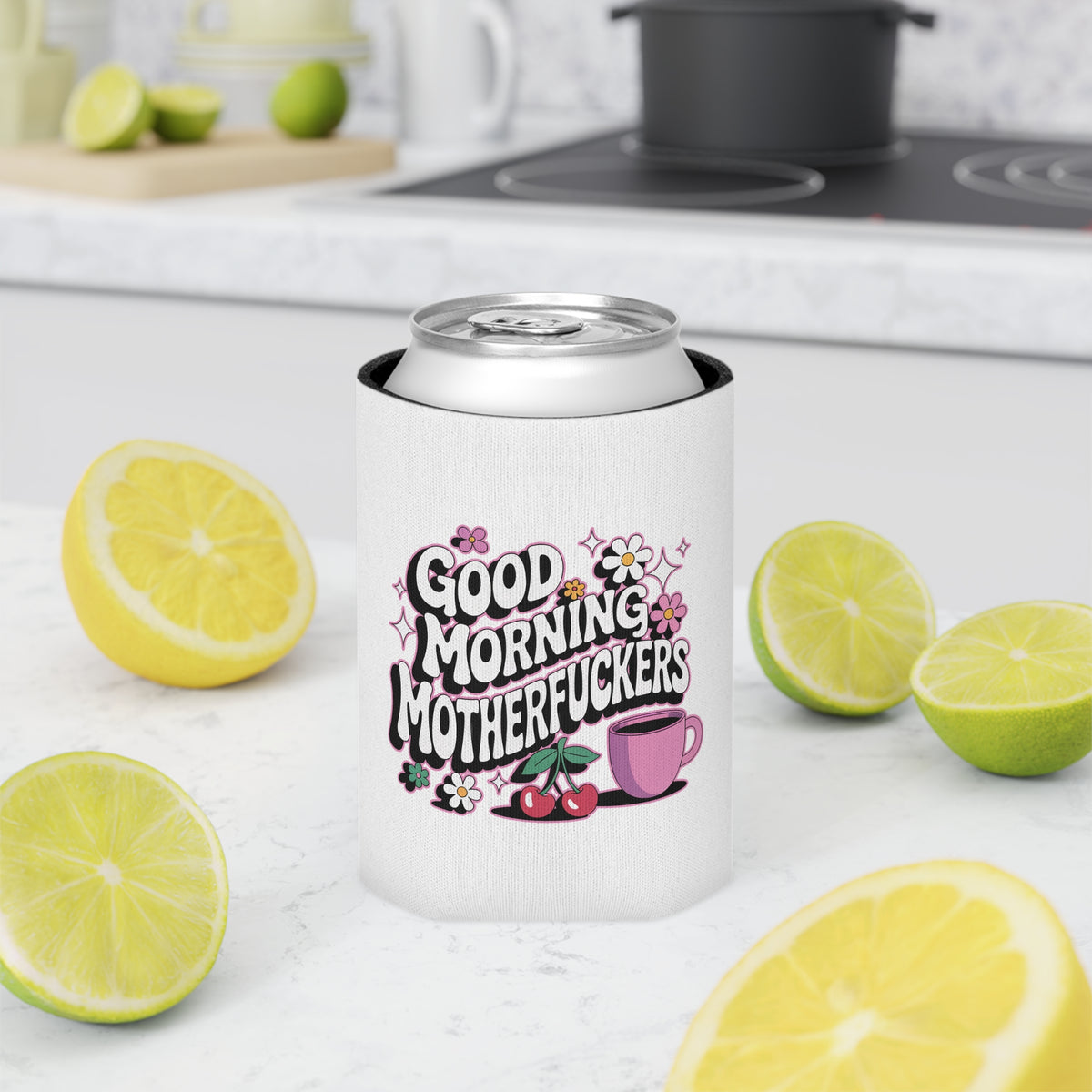 Funny Can Cooler, Good Morning Drink Sleeve, Sassy Coffee Lover Gift, Office Humor Beer Holder, Floral Can Cozy, Coworker Gift for Her