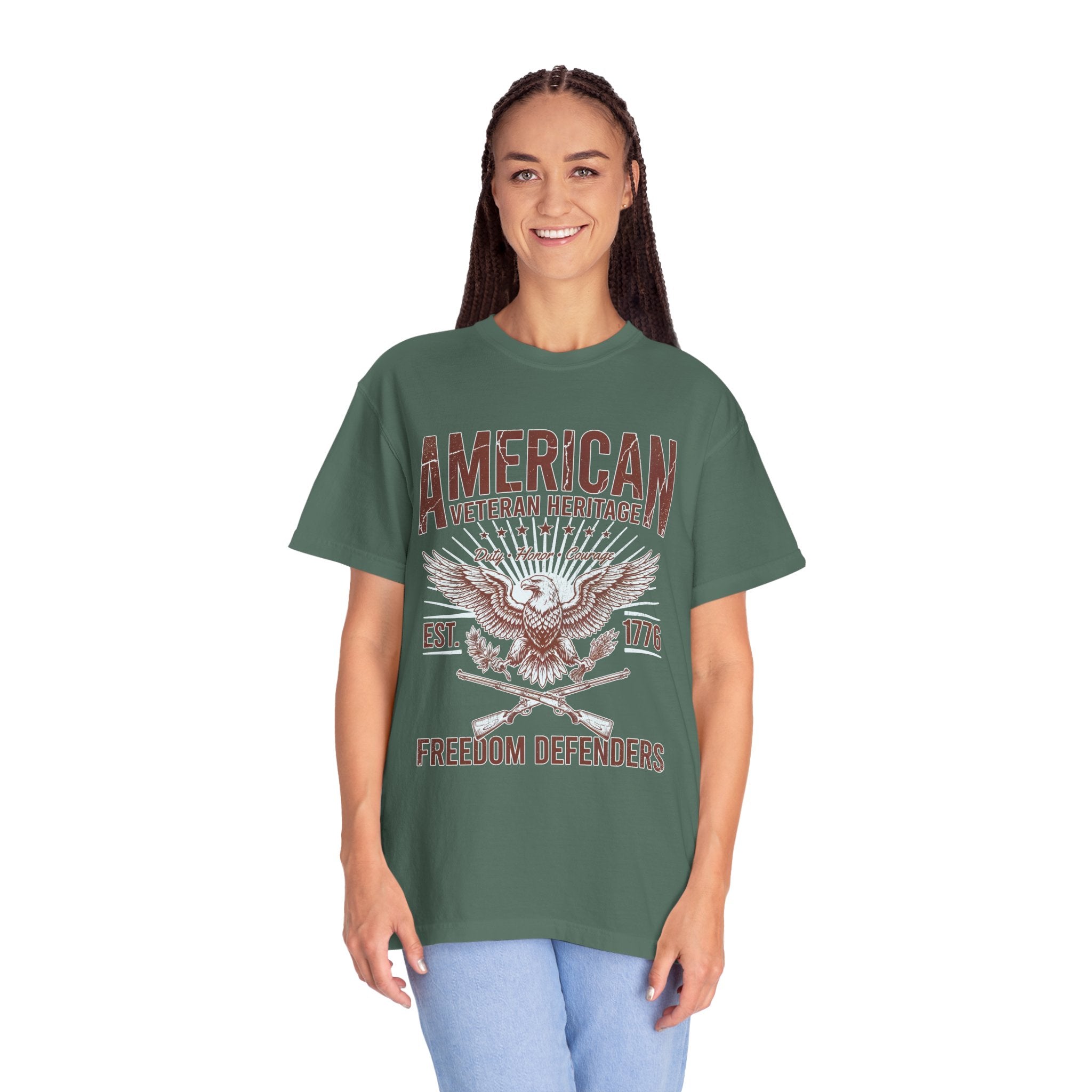 American Veteran Heritage Shirt, Freedom Defenders T-Shirt, Patriotic Eagle Gift, Veterans Day or Military Retirement Tee for Proud Veteran