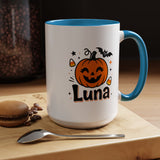 Personalized Halloween Name Mug, Custom Luna Pumpkin Coffee Cup, Cute Kids Trick or Treat Gift, Fall Birthday Present for Little Girl