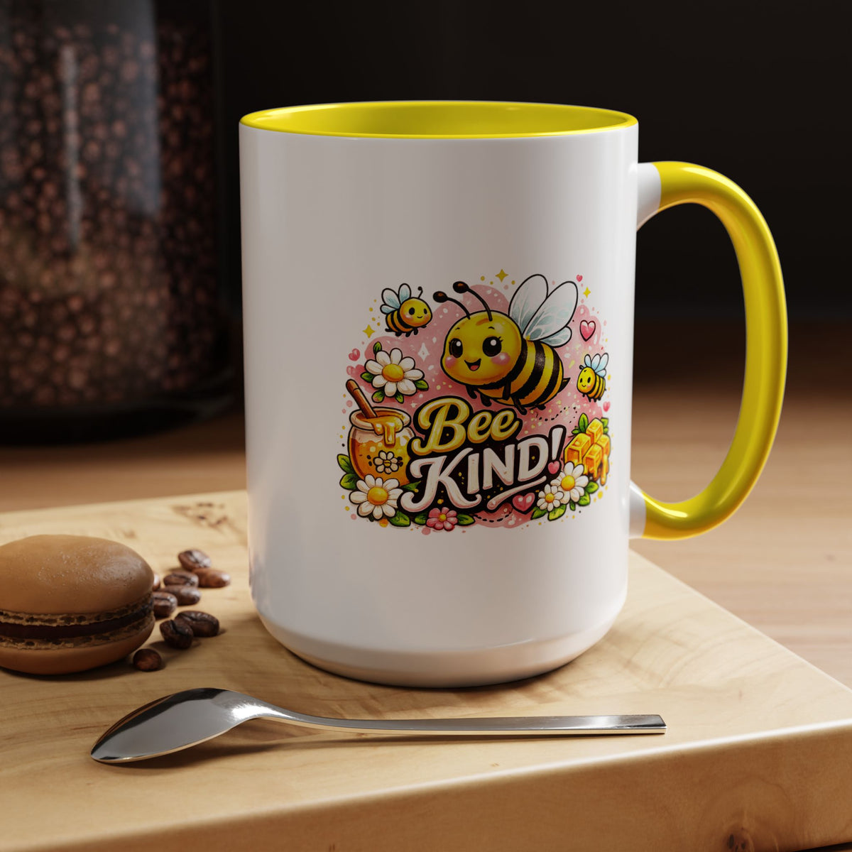 Bee Kind Coffee Mug, Cute Bumblebee Floral Black Accent Cup, Sweet Positive Kindness Gift for Bee Lover, Teacher, Friend or Gardener
