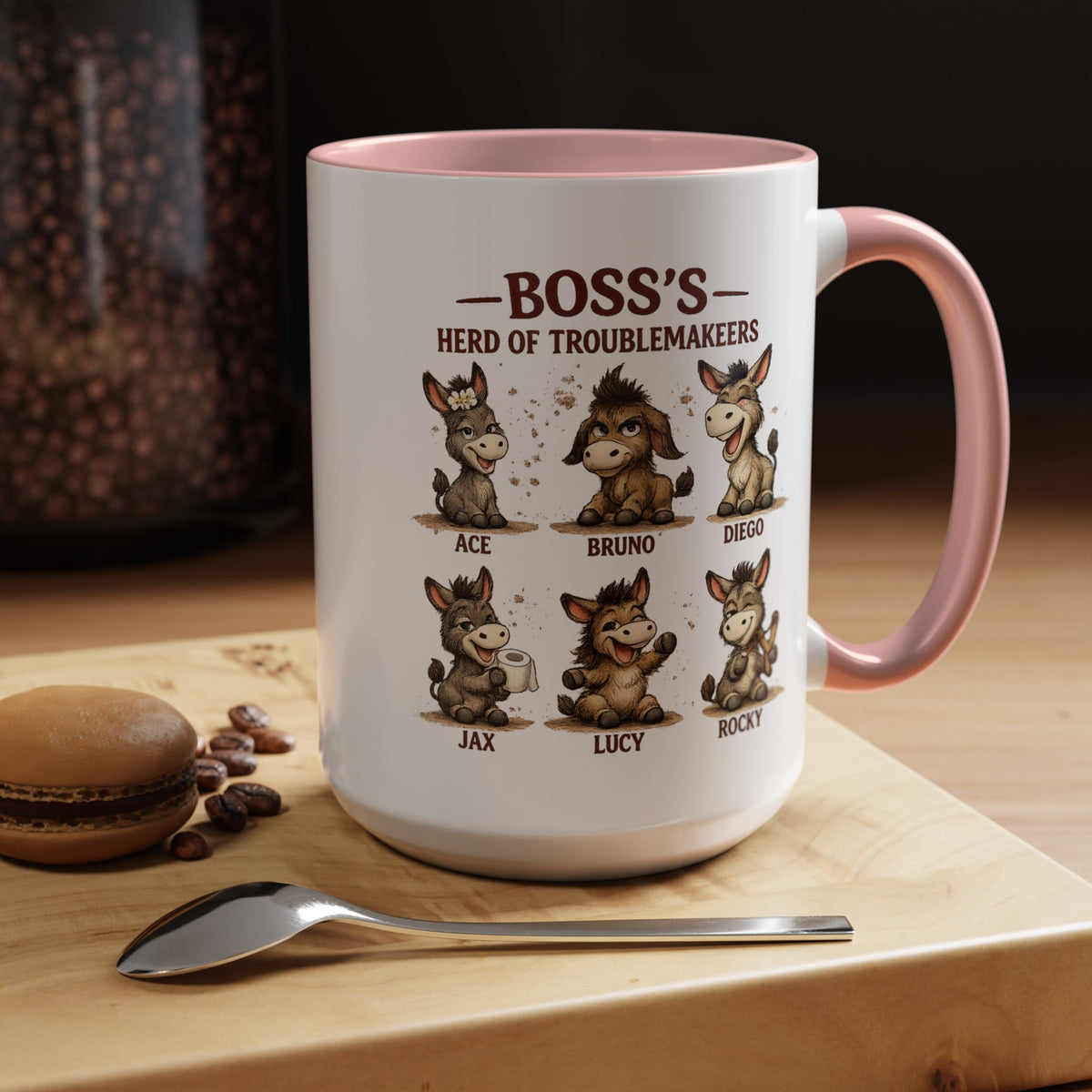 Boss's Guide to Troubleshooting Coffee Mug, Funny Office Joke Gift for Coworkers, Sarcastic Donkey Jackass Ceramic Tea Cup with Dark Blue Handle