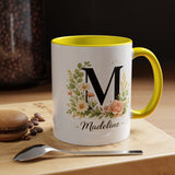 Personalized Floral Monogram Mug, Custom Initial Coffee Mug with Name, Elegant Botanical Gift for Women, Bridesmaid Birthday Gift
