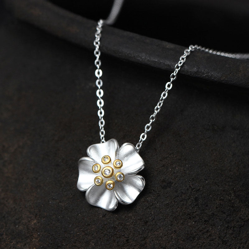 925 Sterling Silver Flower Necklace Zircon Link Chain Necklaces & Pendants For Women Sieraden Collane Kolye