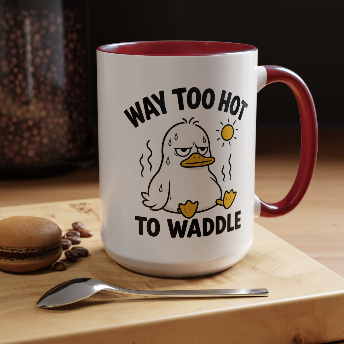 Way Too Hot to Waddle Coffee Mug, Funny Duck Lover Gift for Coworkers, Cute Summer Heat Sarcastic Ceramic Tea Cup with Orange Handle