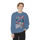 Galactic Coffee Comfort Colors Sweatshirt, Funny Alien Coffee Lover Shirt, Space Nerd Sweatshirt, Sci Fi Gift for Coffee Fans