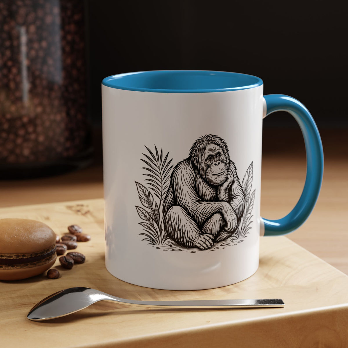 Orangutan Mug, Black and White Primate Coffee Cup, Jungle Animal Lover Gift, Wildlife Conservation Present, Rustic Nature Decor Gift
