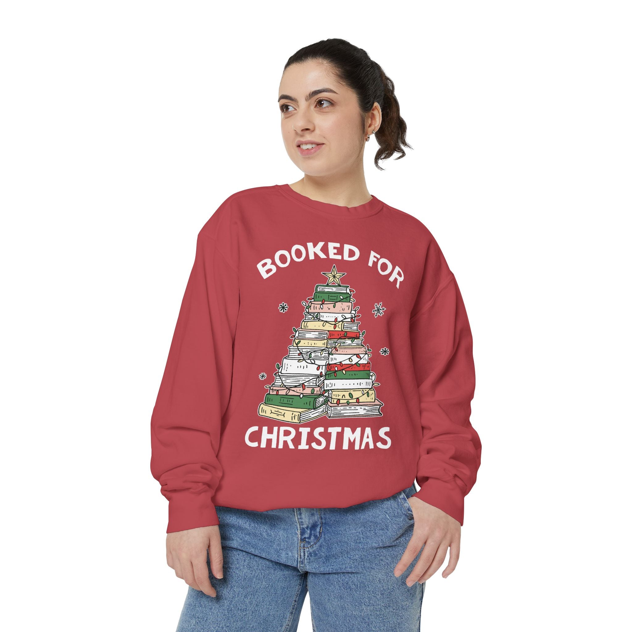 Booked for Christmas Sweatshirt, Book Lover Holiday Crewneck, Christmas Tree Books Pullover, Cozy Reading Gift for Librarian or Bookworm