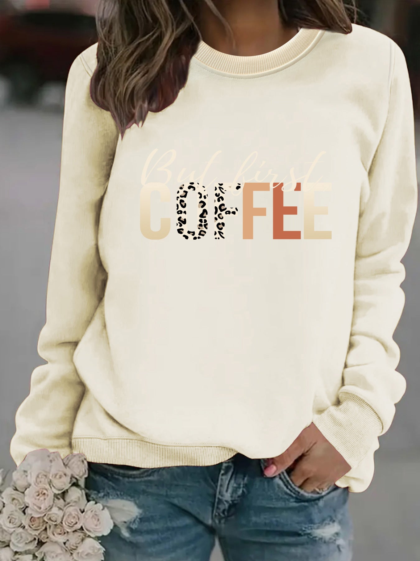 Coffee print pullover sweatshirt sweatshirt