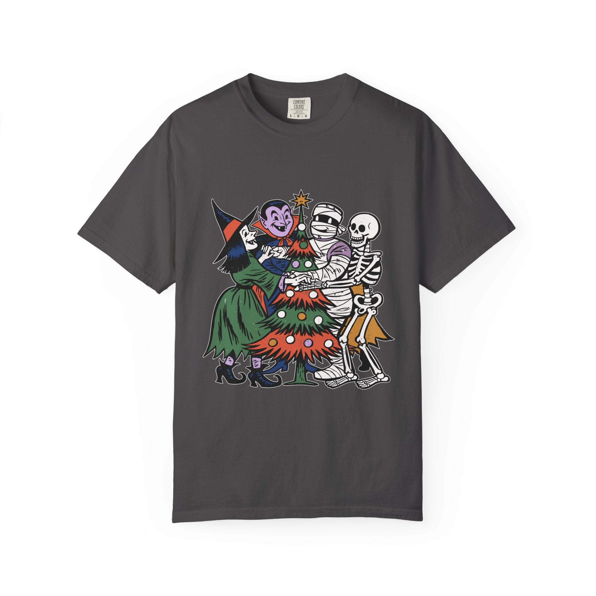 Spooky Christmas Shirt, Halloween Holiday Mashup T-Shirt, Witch Vampire Mummy and Skeleton Tree Tee, Gothic Christmas Gift for Horror Fan