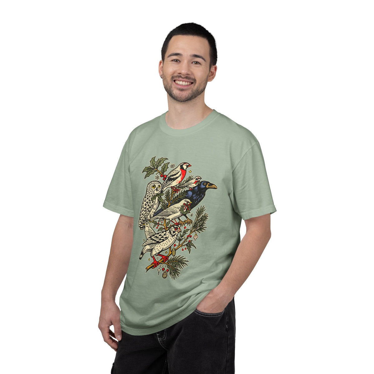 Winter Birds Graphic Shirt, Vintage Woodland T-Shirt for Bird Lovers, Festive Nature Tee, Cozy Christmas Gift for Birdwatchers and Moms
