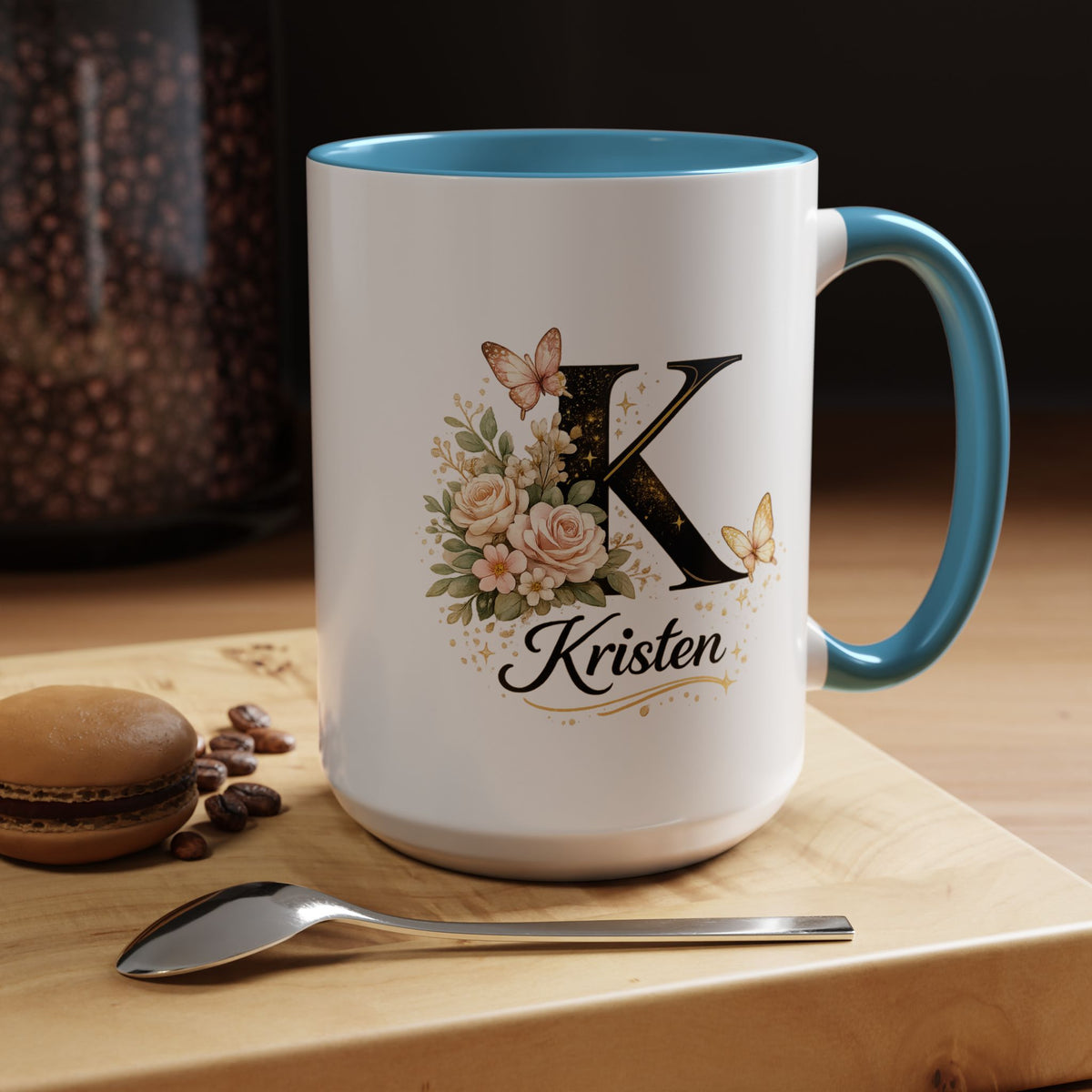 Personalized Butterfly Monogram Mug, Custom Name Coffee Mug with Initial Letter, Floral Mug for Women, Birthday Gift, Elegant Custom Cup