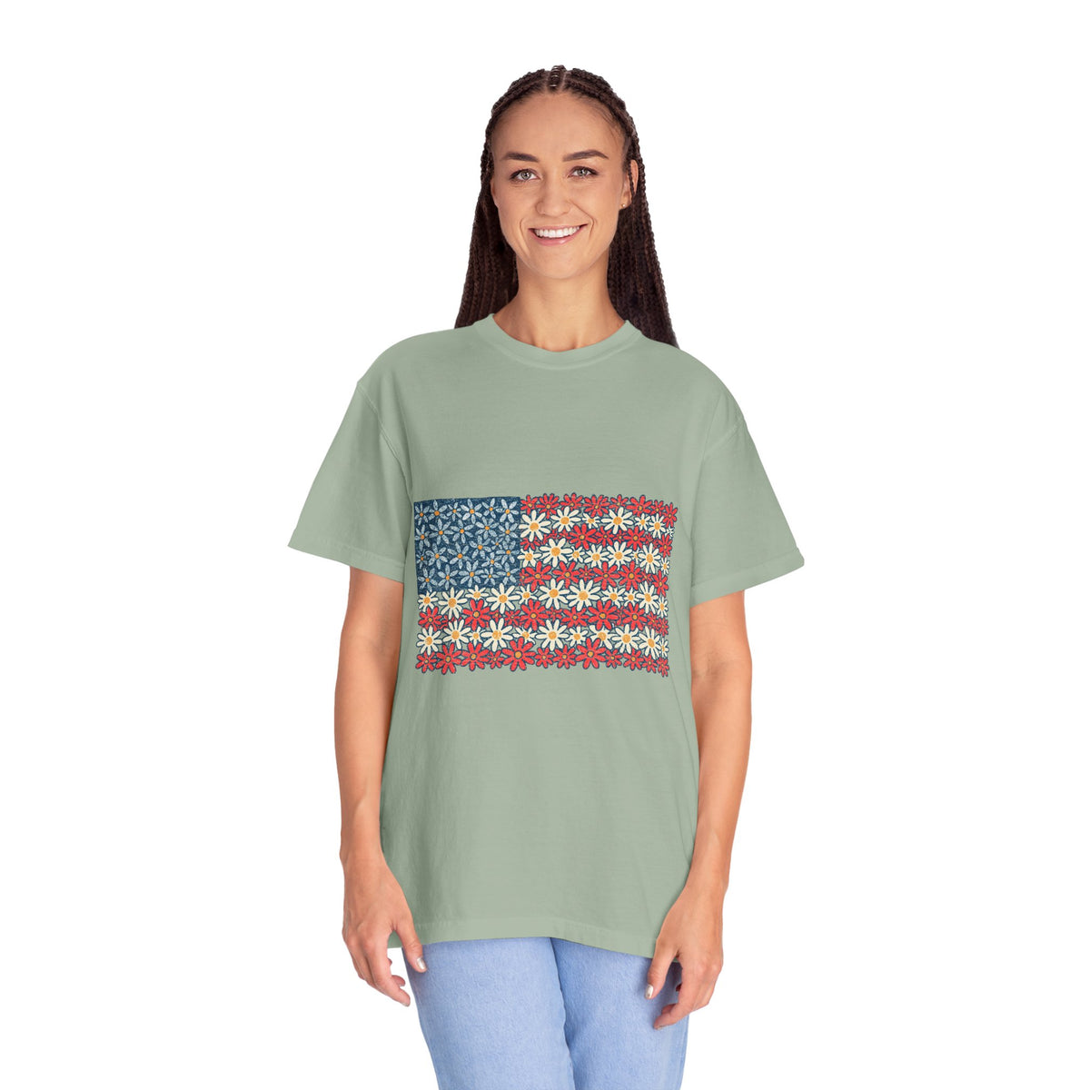 American Flag Floral Shirt, Patriotic Flower Graphic Tee, Vintage Americana T Shirt, Fourth of July Outfit, Red White Blue Gift