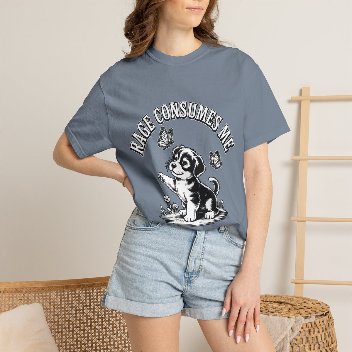 Funny Dog Lover Comfort Shirt, Rage Consumes Me Puppy Graphic Tee, Cute Sarcastic Dog Tshirt for Pet Owners and Introverts