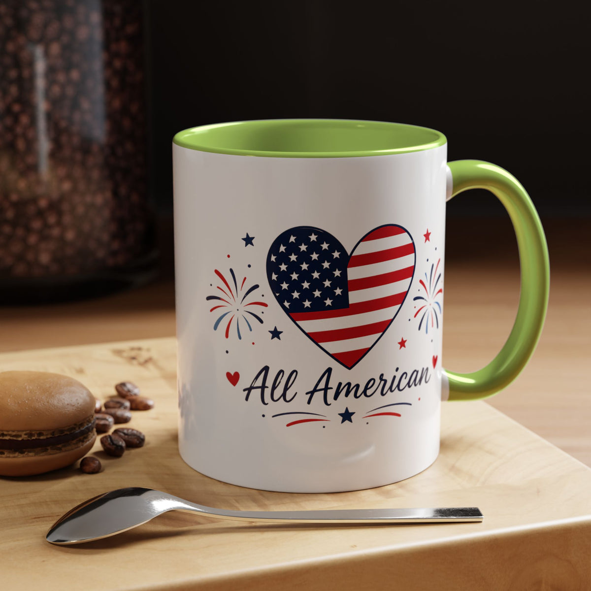 All American Patriotic Heart Coffee Mug, USA Flag Heart Mug, Fourth of July Coffee Cup, American Pride Gift, Independence Day Mug