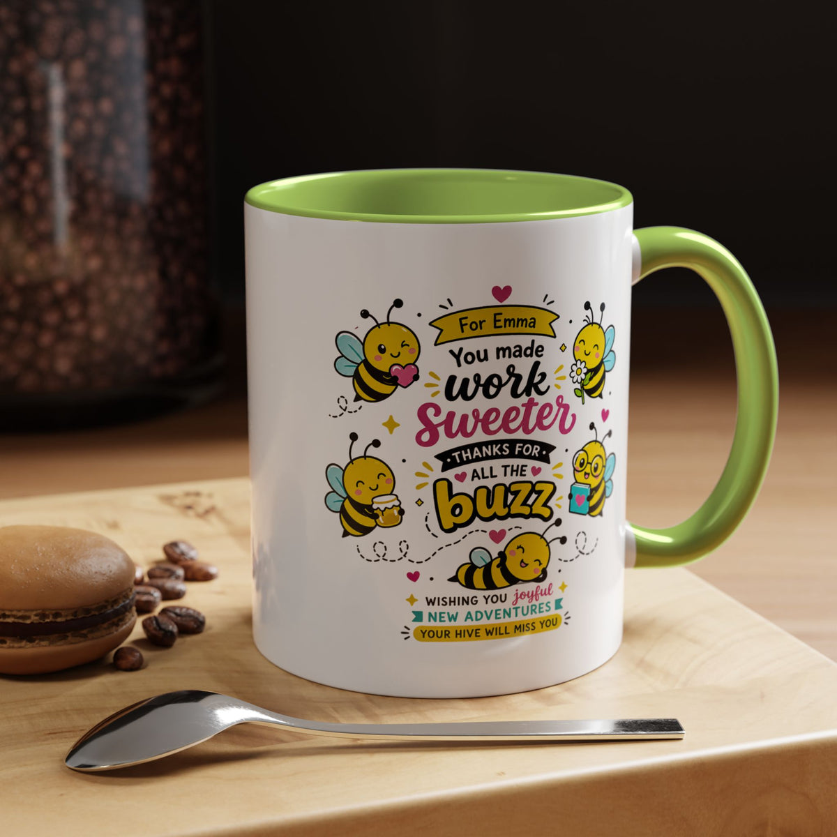 Personalized Coworker Farewell Mug with Name, You Made Work Sweeter Coffee Cup, Leaving Gift from Team, New Job Bee Office Keepsake