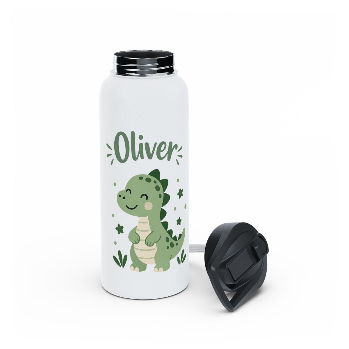 Dinosaur Personalized Water Bottle, Custom Name Drink Bottle, Adventure Gift, Kids School Bottle, Birthday Gift, Reusable Hydration Bottle