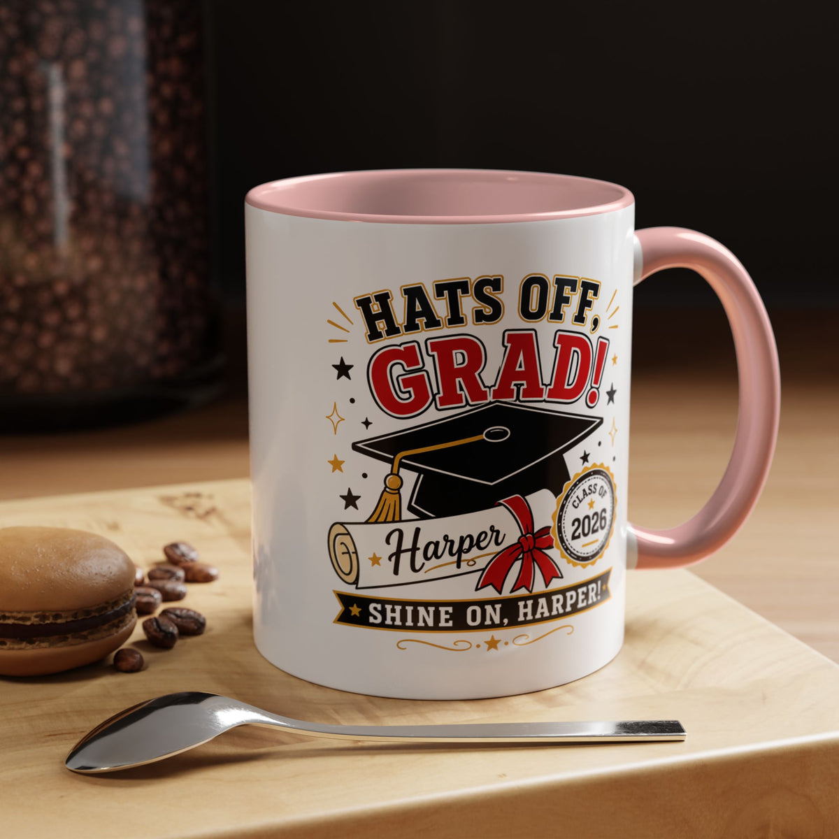 Personalized Graduation Mug, Hats Off Grad Class of 2026 Coffee Cup, Custom Name Gift for Daughter, Son, High School or College Senior