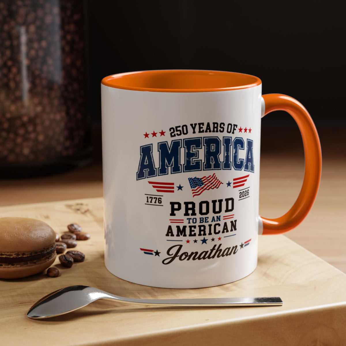 Personalized America 250th Coffee Mug, Custom Name Patriotic Gift for Men, Proud to Be An American 1776 to 2026 Ceramic Tea Cup