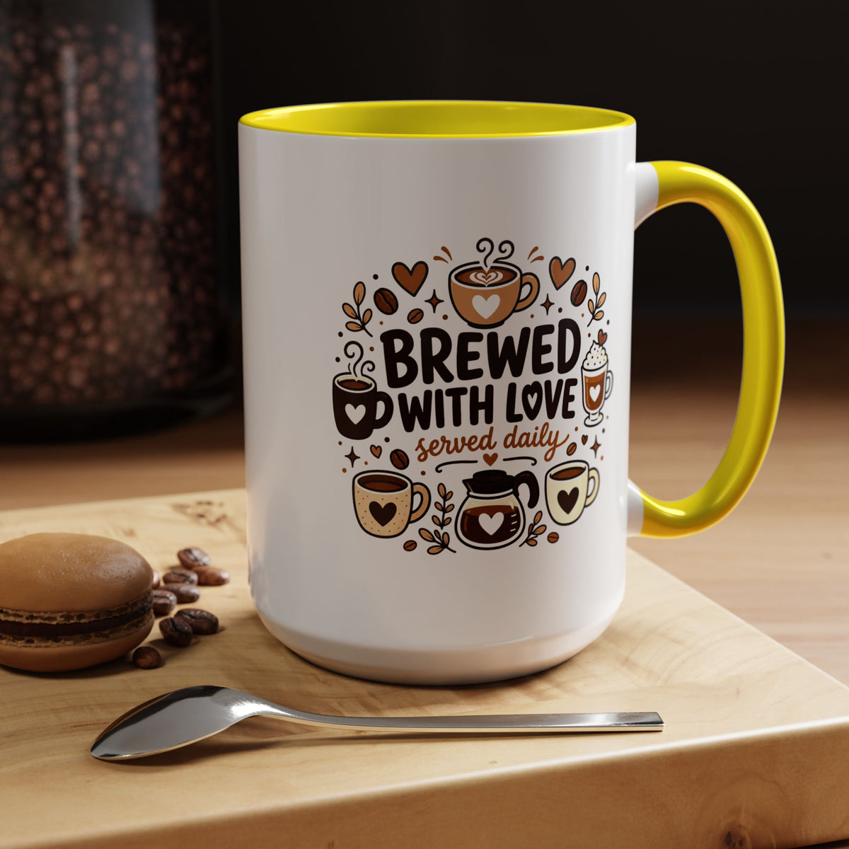 Brewed With Love Coffee Mug, Served Daily Romantic Cup, Cute Coffee Lover Gift for Wife, Husband, Girlfriend, Boyfriend or Anniversary