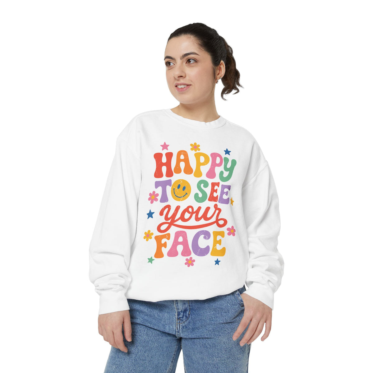 Happy to See Your Face Sweatshirt, Colorful Teacher Crewneck, Retro Classroom Shirt, Back to School Outfit, Educator Appreciation Gift