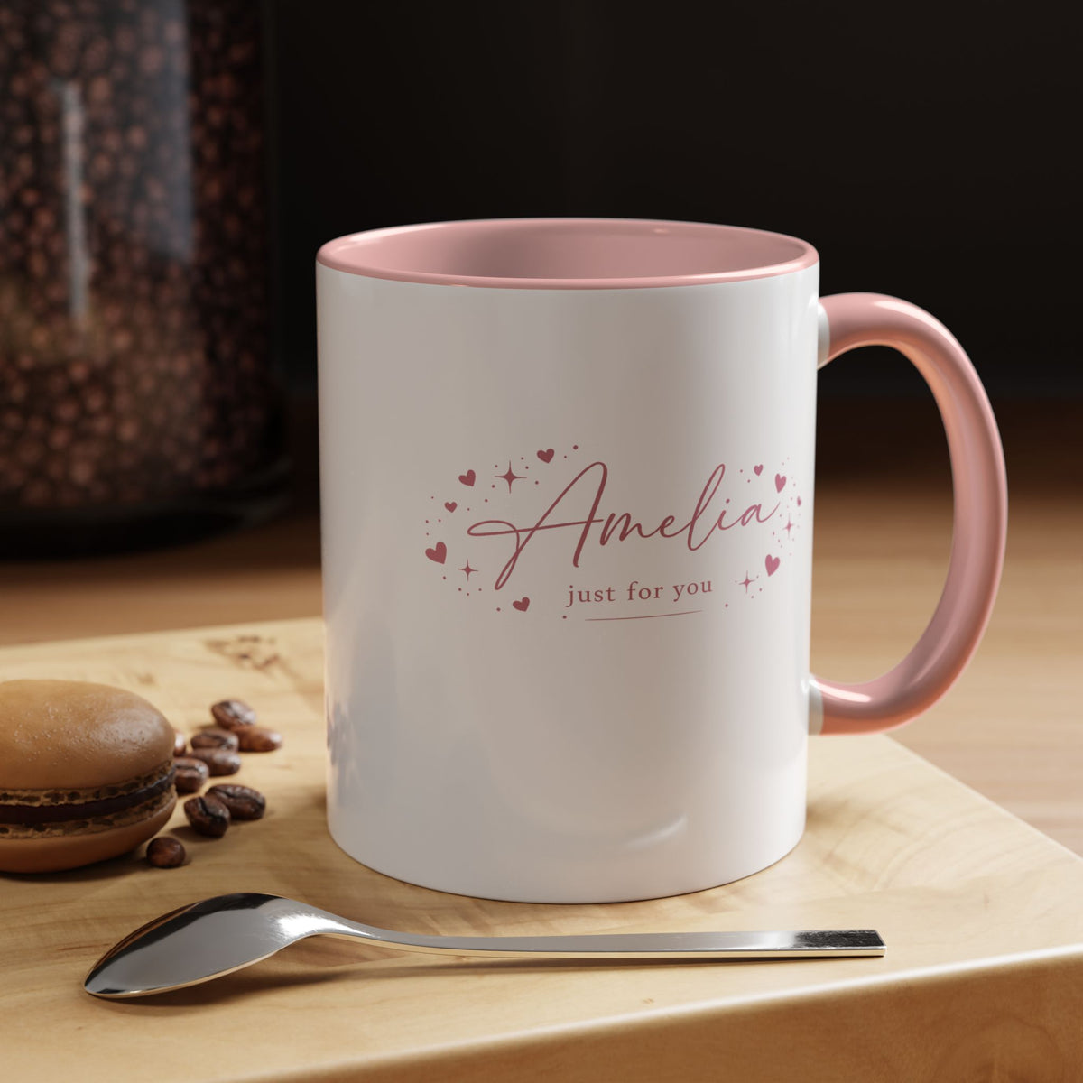 Personalized Name Coffee Mug, Custom Name Mug for Her, Just for You Gift Mug, Minimalist Pink Coffee Cup, Unique Birthday Gift