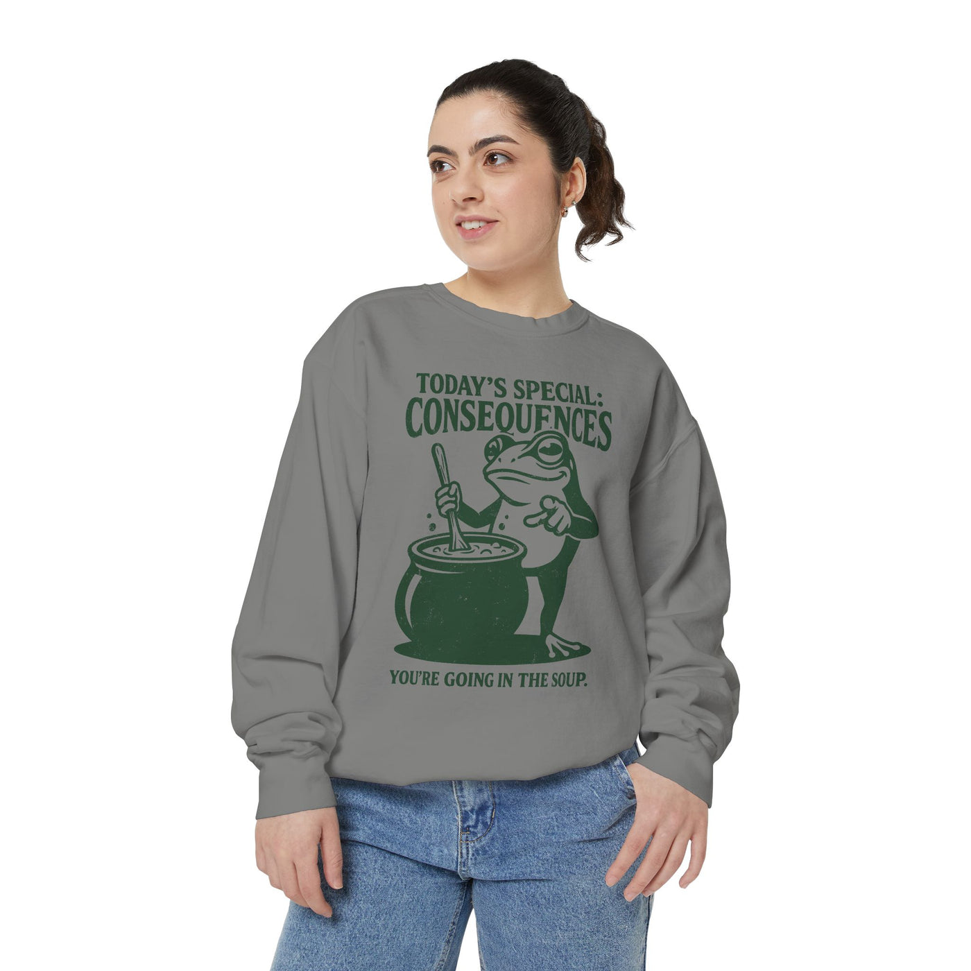 Funny Frog Comfort Colors Sweatshirt, Today's Special Consequences Graphic Crewneck, Sarcastic Meme Sweatshirt Gift