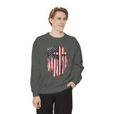 God Bless America Sweatshirt, Distressed American Flag and Cross Graphic, Patriotic Christian Gift for Church Events and Everyday Faith