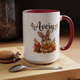Personalized Bunny Mug with Name, Autumn Rabbit Coffee Cup, Cute Fall Woodland Gift for Daughter, Easter Basket or Birthday Keepsake
