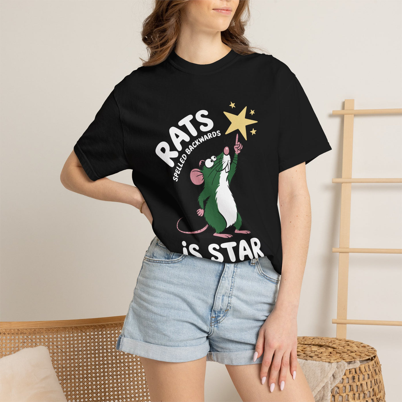 Funny Rat Shirt, Rat Is A Star Backwards Science Tee, Cute Mouse Graphic T-Shirt, Weird Humor Animal Shirt, Nerdy Joke Gift