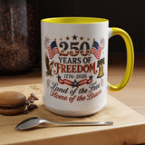 250 Years of Freedom Mug, America 250th Anniversary Coffee Mug, Patriotic Eagle Liberty Bell Cup, USA Semiquincentennial Gift