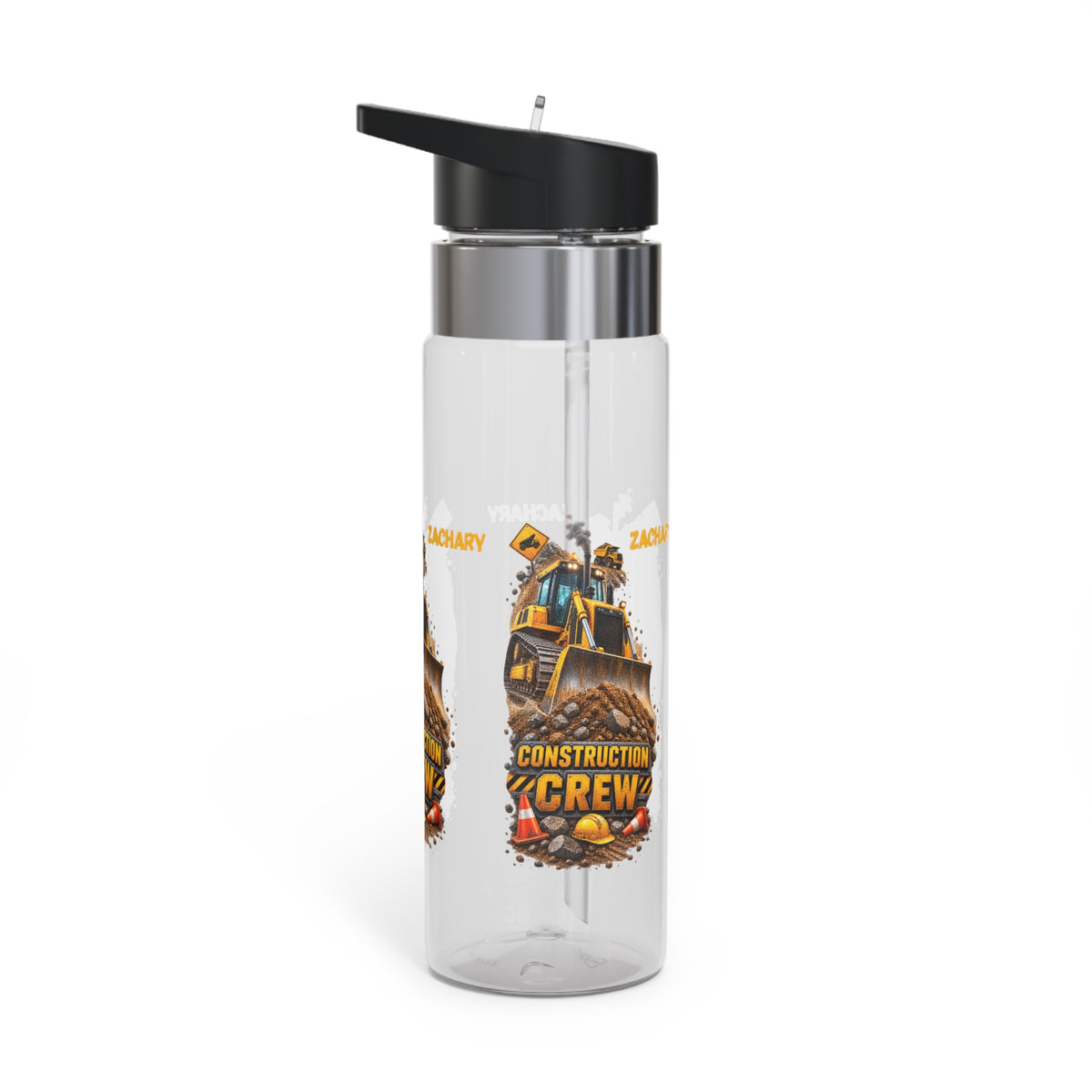 Personalized Construction Water Bottle for Boys, Custom Name Bulldozer Kids Bottle, 20oz Construction Crew School Bottle, BPA-Free Tritan Gift