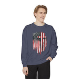 God Bless America Sweatshirt, Distressed American Flag and Cross Graphic, Patriotic Christian Gift for Church Events and Everyday Faith