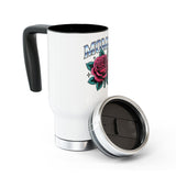 Mommy Rose Travel Mug with Handle, Pink Floral Coffee Cup, Sweet Gift for Mom, Mother's Day, Birthday and Everyday Coffee for Her