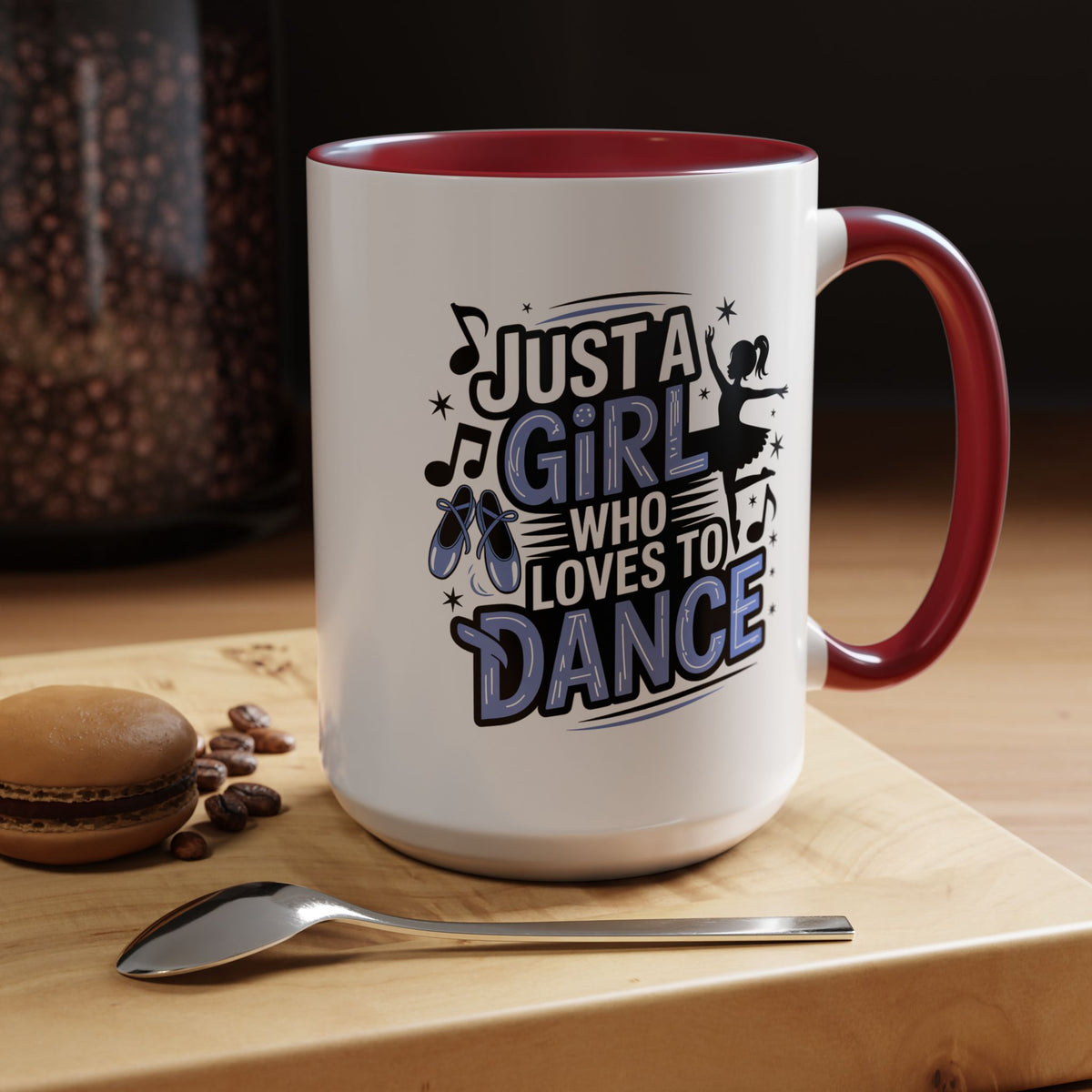 Dance Lover Coffee Mug, Just a Girl Who Loves to Dance Quote, Blue Ballet Shoes and Ballerina Design, Recital Gift for a Daughter or Teacher