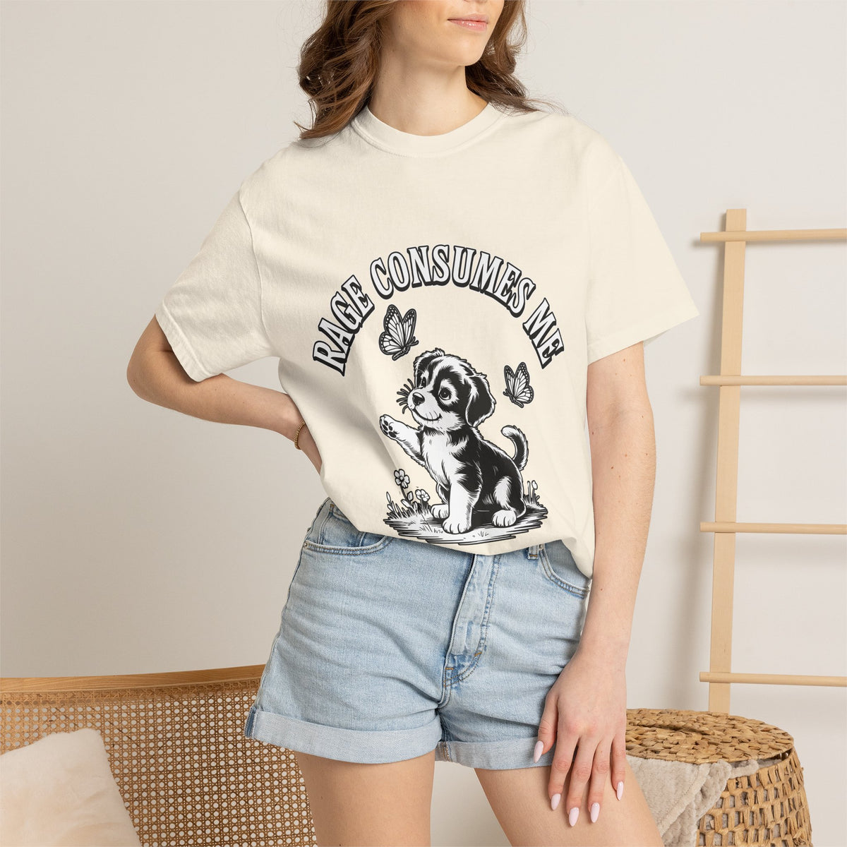 Funny Dog Lover Comfort Shirt, Rage Consumes Me Puppy Graphic Tee, Cute Sarcastic Dog Tshirt for Pet Owners and Introverts